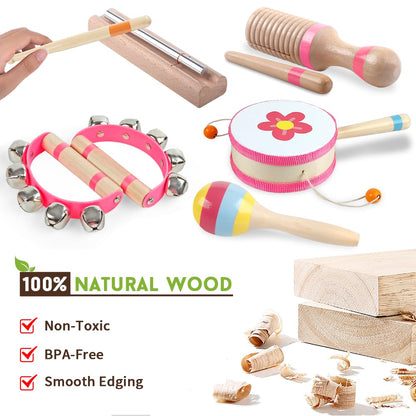 Toddlers Musical Instruments for 1 2 3 Year Old Girl,Baby Montessori Wooden Musical Toys for Toddlers1-3 Year Old,Kids Musical Toy for Preschool,Christmas Birthday Gift for Baby Girls (Pink 8 in 1)