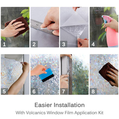 Volcanics Window Privacy Film with Installation Tools, Static Window Clings Vinyl 3D Decals Stickers Rainbow Window Film for Glass Door Heat Control Anti UV 17.5 x 78.7 Inches