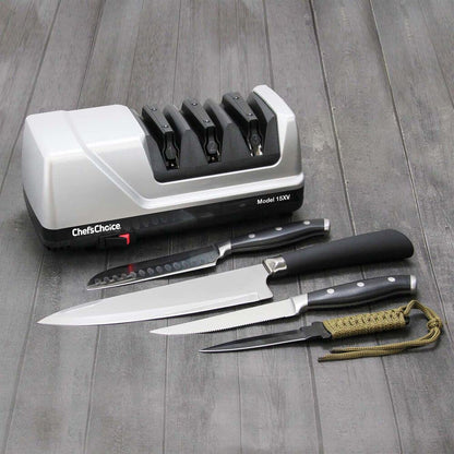 Chef’sChoice 15XV EdgeSelect Professional Electric Knife Sharpener with 100-Percent Diamond Abrasives and Precision Angle Guides for Straight Edge and Serrated Knives, 3-Stage, Gray