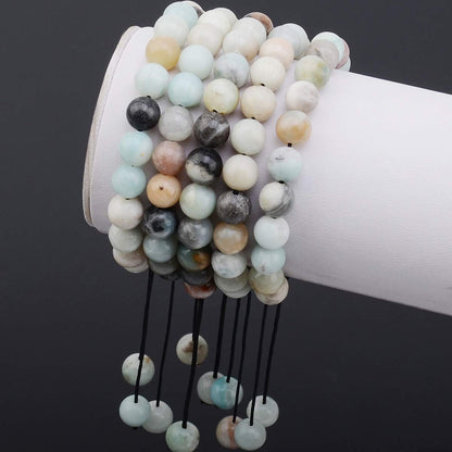 MASSIVE BEADS Natural Multi-Color Amazonite Gemstone Bracelet Braided Macrame Stones Healing Crystal Quartz Great Gifts (Multi-Color Amazonite, 8mm)