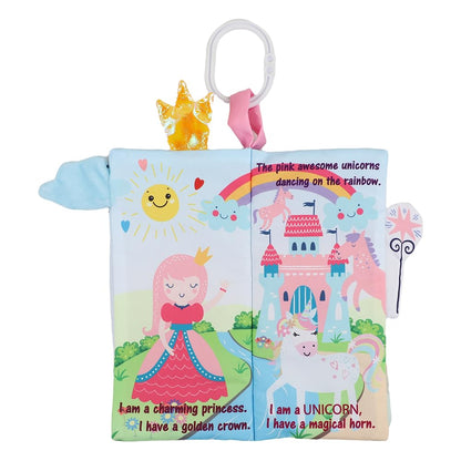 bebe mondo Unicorn Baby Books 0-6 Months Toys 6 to 12 Months, Touch Feel Cloth Crinkle Books for Babies,Infants, Soft Sensory Stroller Toys, Easter Baby Gifts Shower Items, Chweing Book (Princess)