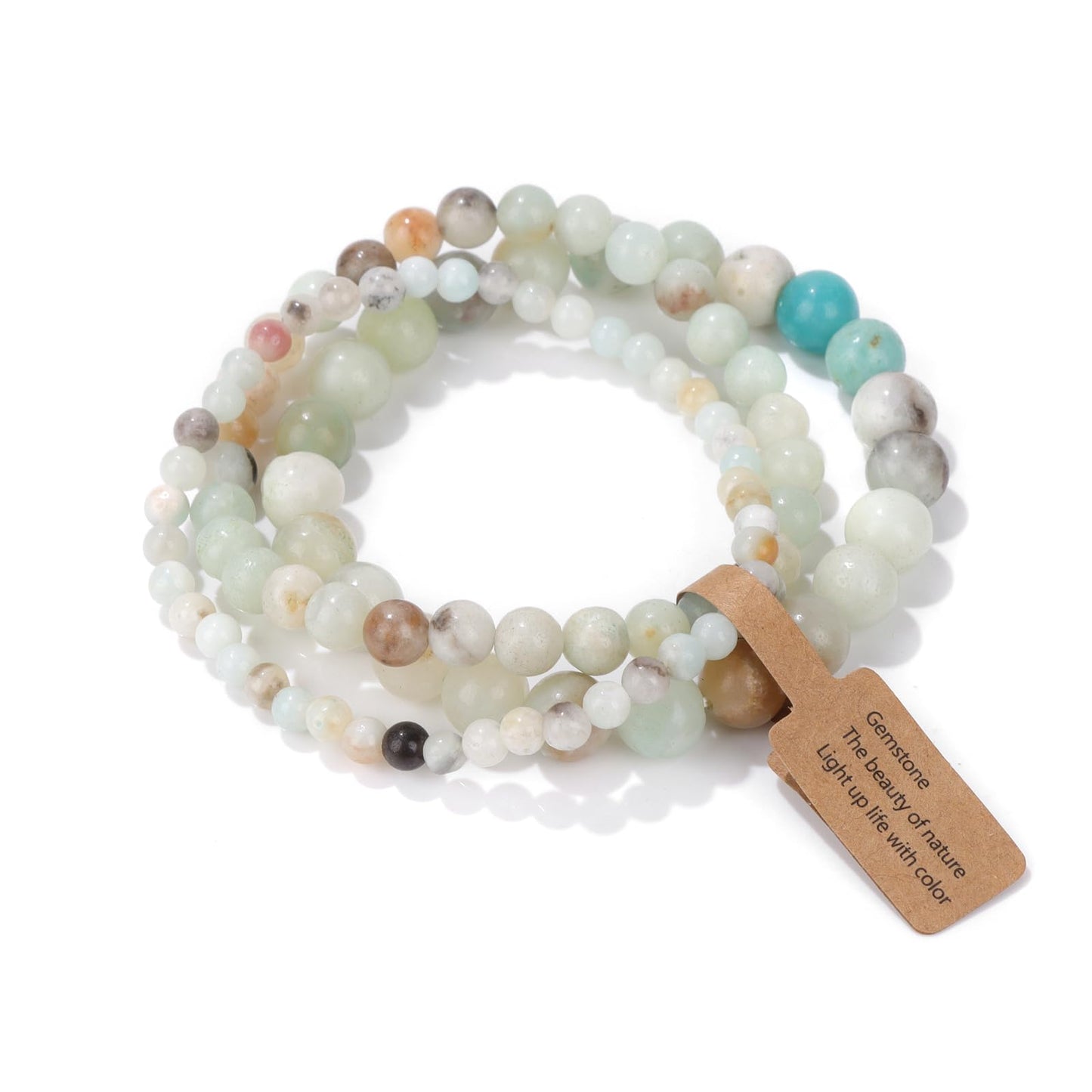 Risyfjew 3 PCS Natural Stone Beaded Stretch Bracelet 4mm 6mm 8mm Healing Crystal Bracelets Women Amazonite Jewelry Gifts