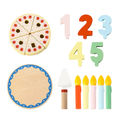 Steventoys Wooden Cutting Cake Play Set, Fake Cake with Candles and Numbers, Pretend Play Food Set, Montessori Tea Party Toys Learning Kitchen Toys for Boys Girls 1-6 Years