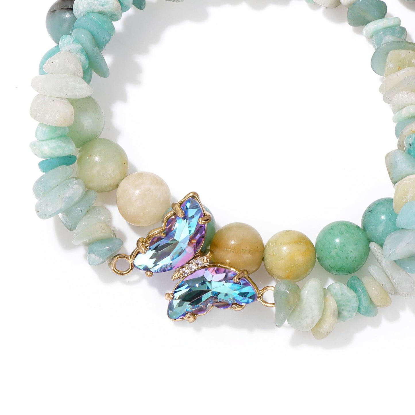 GolbalJew Amazonite Stone Bracelet for Women Healing Crystal Stone Bracelets Blue Gemstone Beads Stretch Bracelet Butterfly Charms Jewelry Women Gift