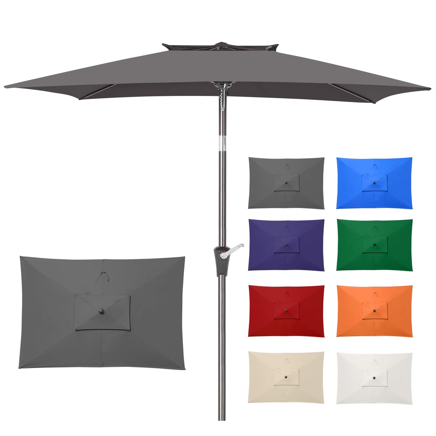 6.6 x 10 ft Rectangular Patio Umbrella, Outdoor Market Table Umbrella with Push Button Tilt and Crank, Double-Tier Vent, 6 Ribs, Rectangle Patio Umbrella for Backyard, Deck, Pool, Fits 4–6 Chairs and Tables (Grey)