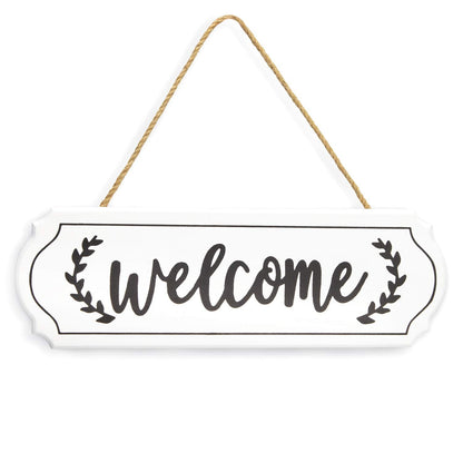 Rustic Wooden Welcome Sign for Farmhouse Decor - Wall Hanging, Porch Decor, White, 11.61 x 3.74 Inch