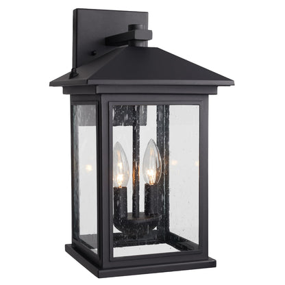 Treekee Outdoor Wall Light Fixtures, 16 Inch Waterproof Square Lanterns, 2-Light Exterior Porch Sconces Lighting with Seeded Glass Shade, Modern Black Lamps for Patio Front Door Entryway