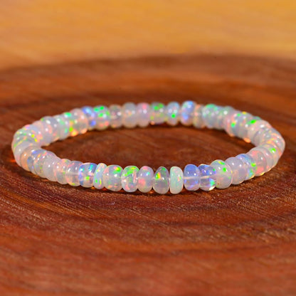 GEMS OF BAY Natural Ethiopian Opal Bracelet, Stretchable Bracelet, Welo Fire, Smooth Bracelet, Jewelry, Beads Bracelet, (7 inch)