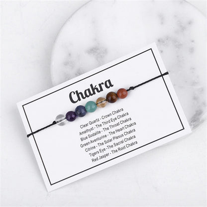 Multistyle Healing Crystal Stone Bead Strand Card Bracelets Handmade Adjustable Wax Rope Yoga Amethyst Tigereye Chakra Bracelets for Women Men Meditation Relax Anxiety Jewelry Gift (Chakra)