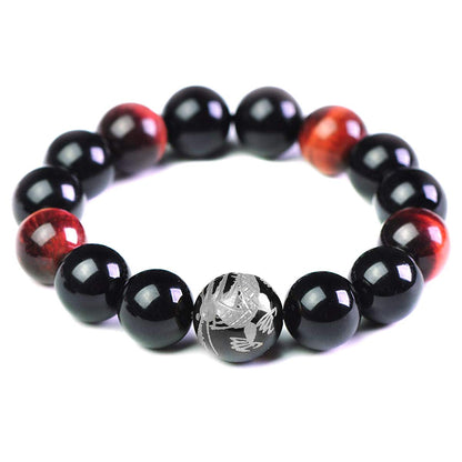Merdia Men's Tiger Eye Stone Elastic Bead Bracelet with Loong Pattern Bead | Mens Jewelry | Loong Bracelet for Men | Mens Bracelet | Beaded Bracelet | Tiger Eye Bracelet Men | Crystal Bracelet