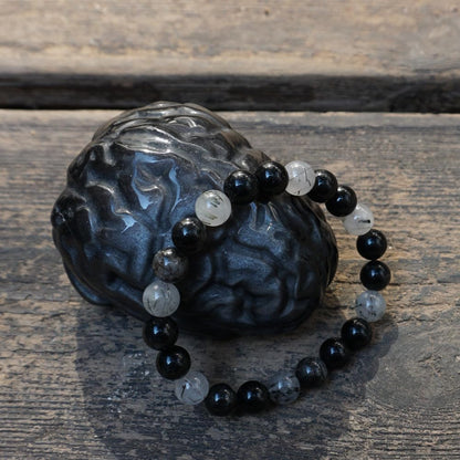 TaHLga 8MM Black Rutilated Quartz Bracelet | Natural Rutilated Quartz Gemstones | Bring Luck Wealth Courage | Protection from Evil | Gift