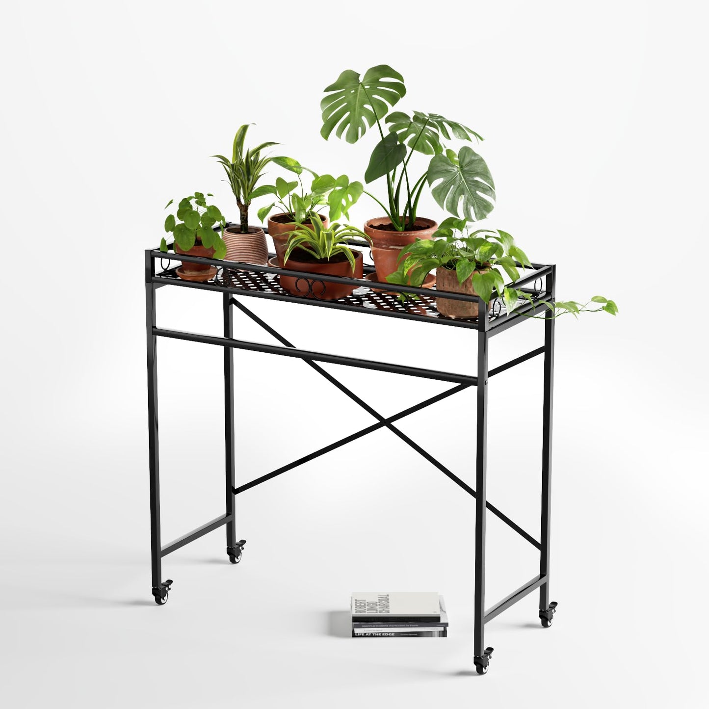 Zhongma 1 Tier Window Height Sturdy Metal Plant Stand with Wheels, 40.5x16x40.4 in High, Heavy Duty Succulent Shelf for Home Indoor and Outdoor, 220 LBS Capacity & Heavy Duty Construction
