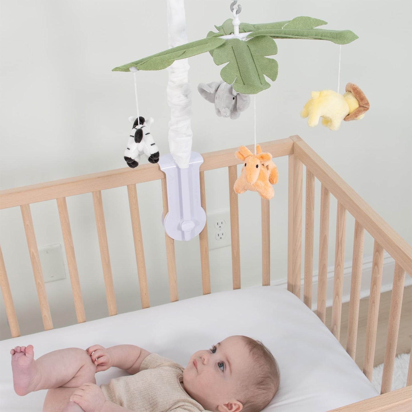 The Peanutshell Crib Mobile for Boys or Girls - White Musical Baby Crib Mobile with 12 Lullabies, Jungle Animal, Baby Safari Animals Nursery Decor