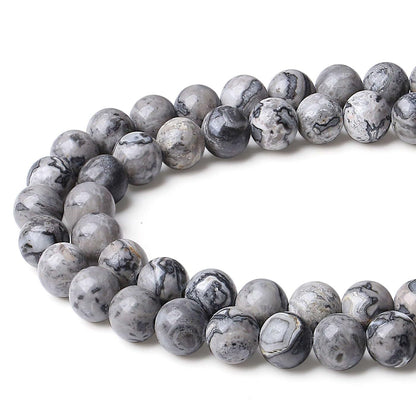 LAIDANLA Map Jasper 8mm Natural Stone Beads Round Loose Gemstone Stone Beads for DIY Bracelet Necklace Earrings Jewelry Making Polishing Genuine Real Beading Crystal 96PCS 2 Strand 32"