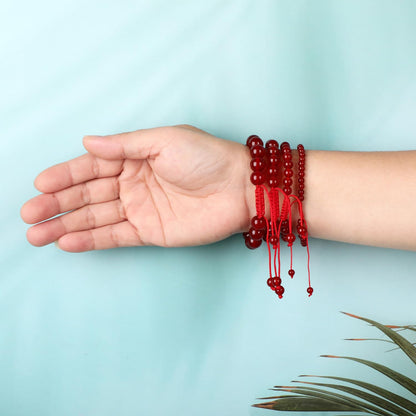 AD Beads 4mm Carnelian Bracelet - Stone of Life Enjoyment - Handmade Natural Stone Crystal Bracelet with Adjustable Macrame String - Yoga Healing Power Energy Gifts for Men and Women
