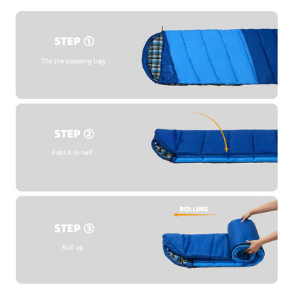Blue Sleeping Bags for Adults Teens Cold Weather & Warm, 3 Seasons, Cotton Flannel Backpacking Sleeping Bag, Lightweight Compact Camping Essentials Equipment, Hiking, Outdoor, Travel(Double Blue-1)