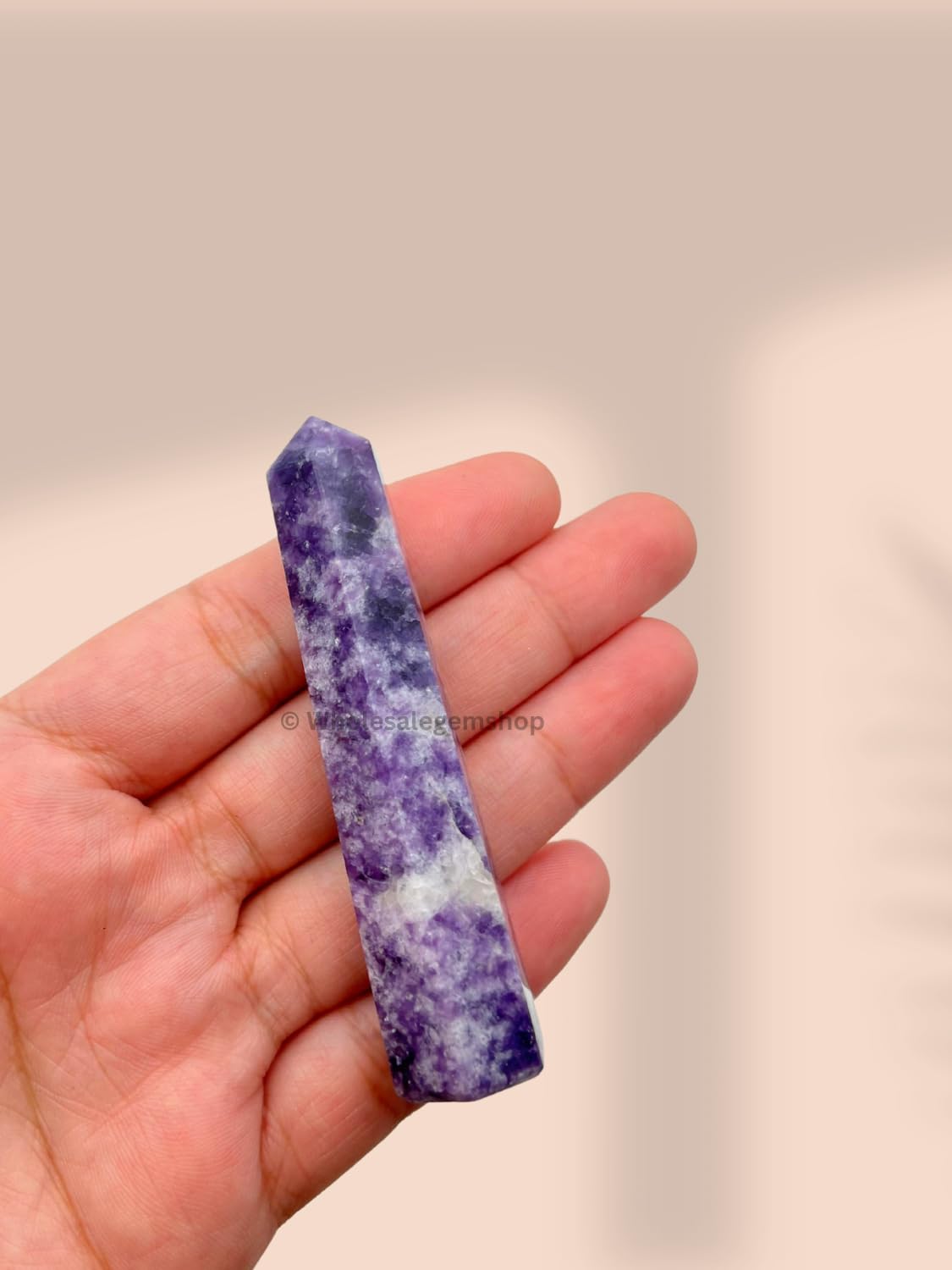 WholesaleGemShop 3 Inch (70 mm) Lepidolite Gemstones Obelisk Tower Jumbo Facet Aura Rock Crystal Natural Polished Earth Wand Spirit