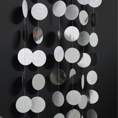 Decor365 Glitter Silver Party Decorations Silver Circle Garland Hanging Dot Streamers Banner Backdrop Birthday Decoration Bachelorette Bridal Shower Engagement Anniversary Graduation Party Decor