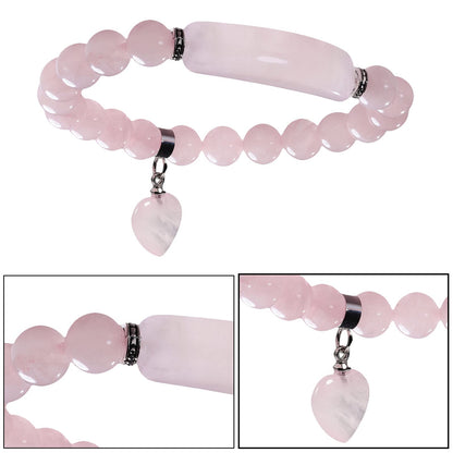 TUMBEELLUWA Healing Stone Bracelet 8mm Beads Chakra Crystal Energy Heart Charm Bracelet Handmade Jewelry for Women, Rose Quartz