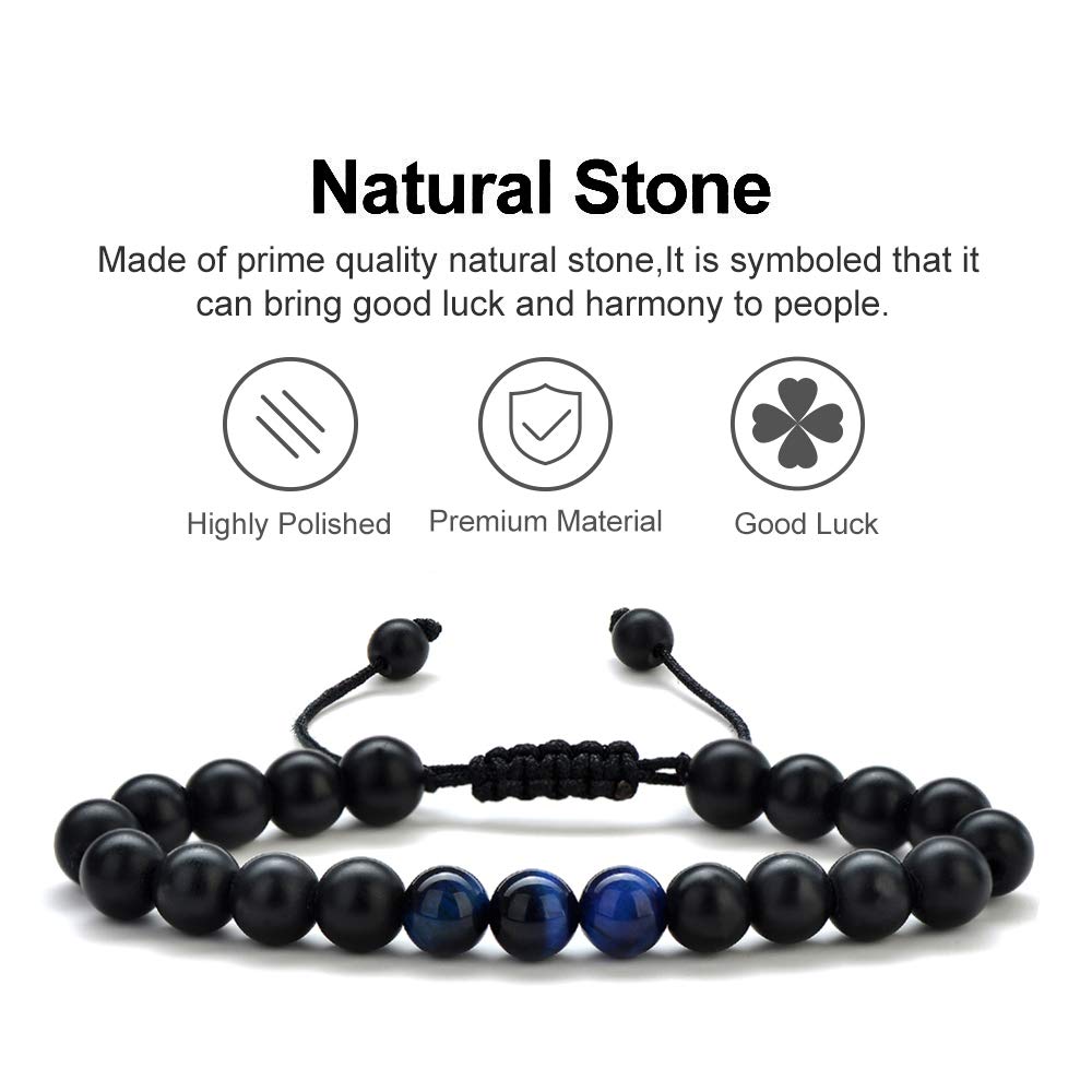 M MOOHAM Gifts for Men Bracelets - Beaded Lava Rock Stone Tiger Eye Adjustable Matte Agate Bracelet Men Who Want Nothing Birthday Retirement Gifts