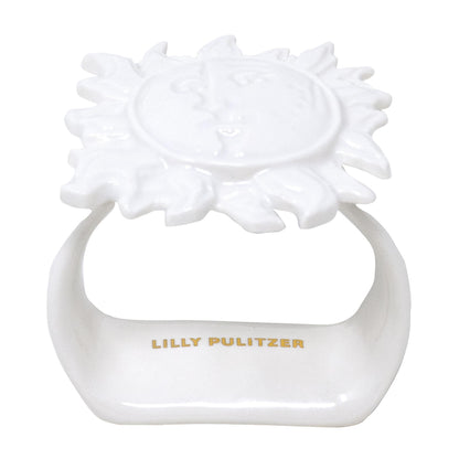 Lilly Pulitzer Ceramic Napkin Ring Set of 4, Sun Table Setting Accessories, Coastal White Napkin Holder Rings (Sun Tiles Home)