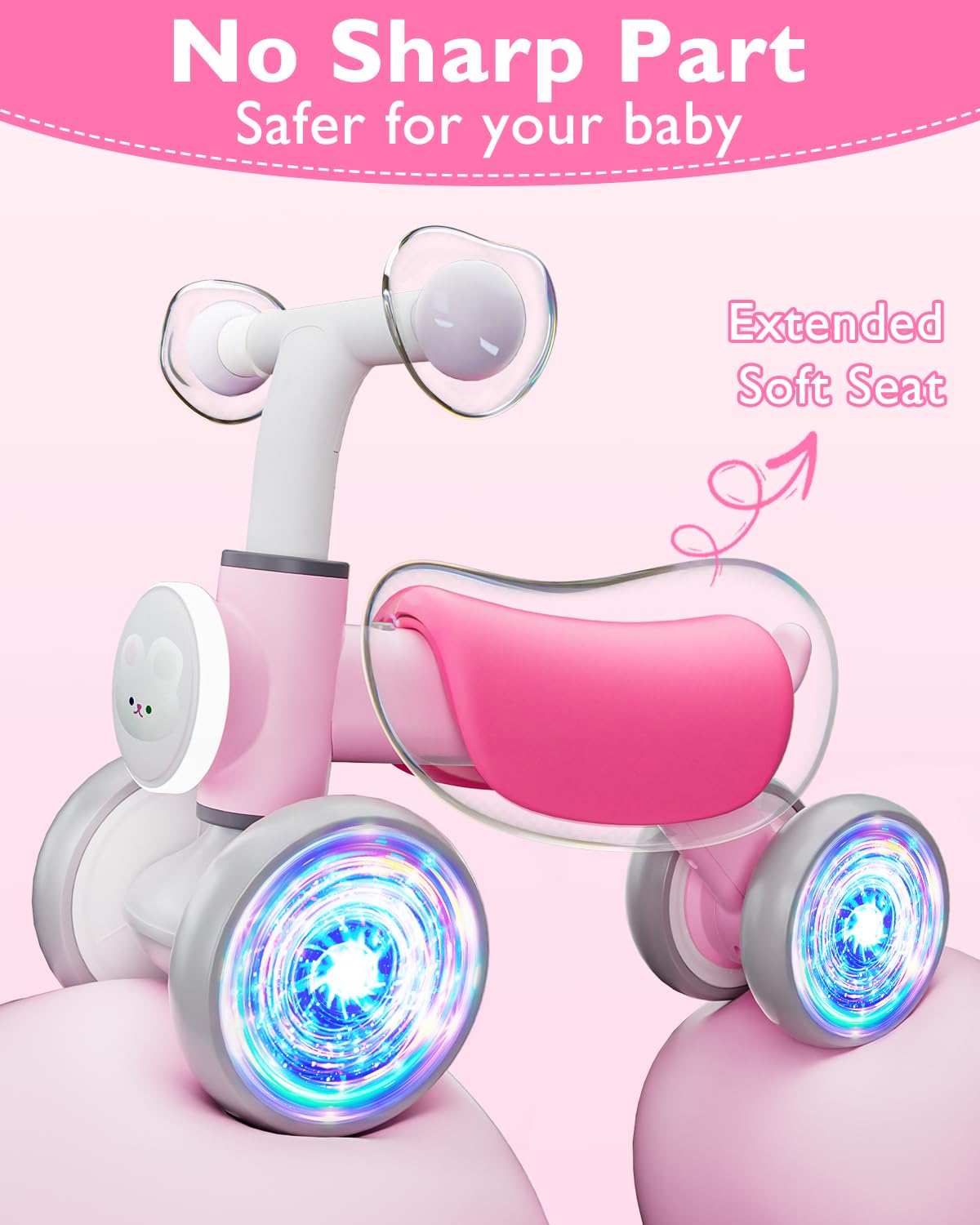 Toddler Toys Balance Bike for 1 Year Old Girl Gifts,4 Wheels Colorful Lighting with Music Baby First Bike,Toddler Girl Toys Balance Bike for 1st 2 Year Old Birthday Gifts