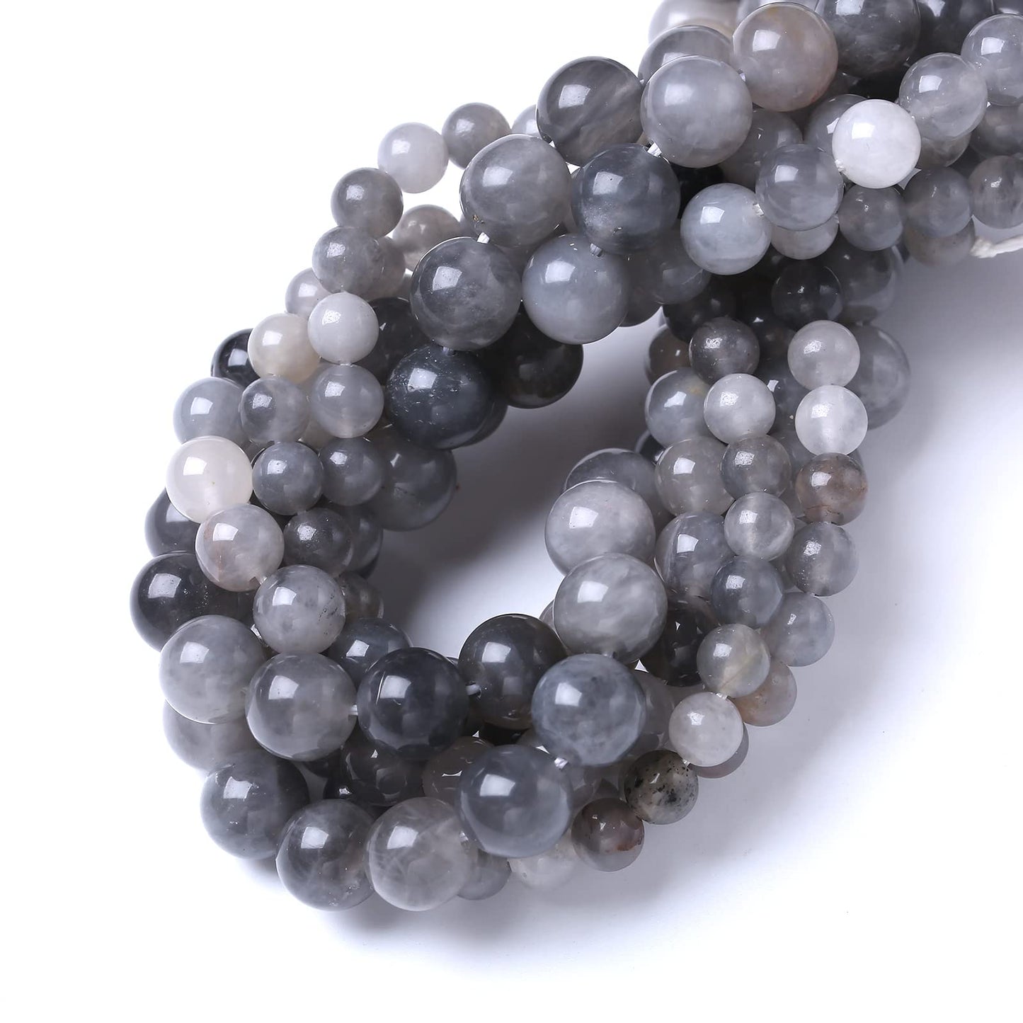 45PCS 8MM Natural Grey Crystal Beads Round Loose Stone Beads for Jewelry Making DIY Energy Stone Healing Power Bracelet 15"