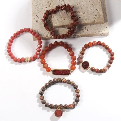 Yomisa 5PCS Natural Boho Beaded Bracelets for Women Men,Healing Turquoise Jasper Agate Crystal Gemstone Stone Diamond Chakra Multilayer Wrap Bohemian Handmade Jewelry Beads Stretch Bracelet Set
