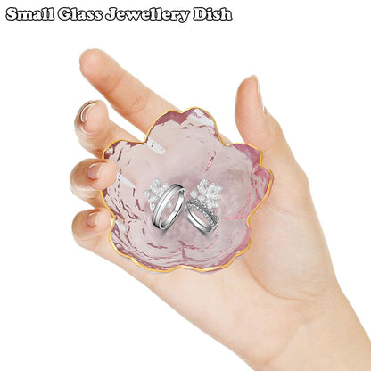 Flower Ring Dish Small Modern Accent Tray Ring Bowl Glass Pink Crystal Small Ring Dish Holder Dish Trinket Bowl, Jewelry Bowl Nightstand Decor Plate Vanity, Ring Dish for Necklaces Keys Gift Women