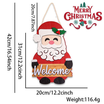 Christmas Welcome Sign - Santa Claus Christmas Door Hanger - Winter Wooden Decor for Tree, Front Door, Porch, Wall, Party Decorations