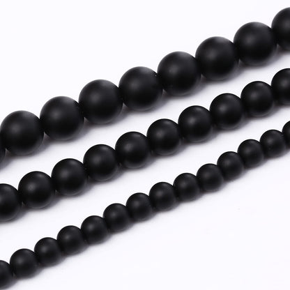 66PCS 6MM Natural Frosted Black Agate Stone Beads Round Loose Beads for Jwelry Making DIY Bracelet Necklace Accessory 15Inch