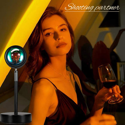Balkwan Sunset Lamp Projection Rotation Rainbow Lamp Led Romantic Visual Led Light Network Red Light with USB Modern Floor Stand Night Light Living Room Bedroom Decor (Sunset Red)