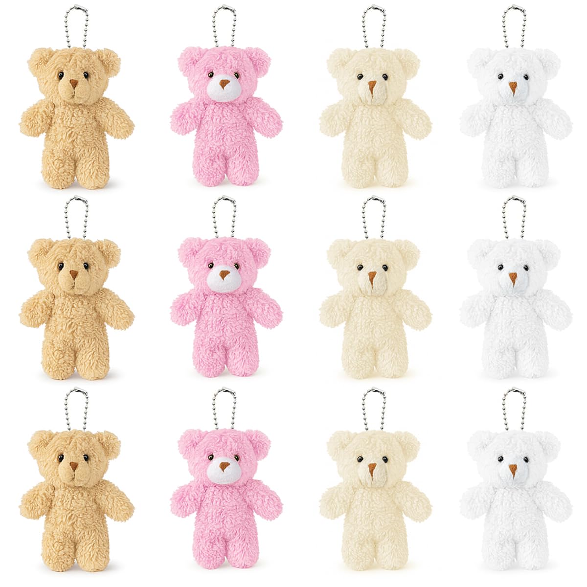 Sealive 12 Pcs Mini Plush Bears (4.7") - Small Stuffed Animals for DIY Valentine's Day Bouquets, Baby Shower Favors, Gender Reveal - Tiny Bear Ornaments for Backpack Keychains & Christmas Stockings