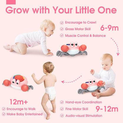 Musical Crawling Crab Baby Toy - Tummy Time Toys for 6-12 Months Boy Girl, Light-up Walking Dancing Moving Crab Toys for 1 Year Old Baby Educational Learning, Crawly Crab Gift for 12-18 Months Infant