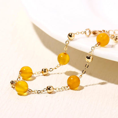 Xfoxstal 14K Gold Plated Chain Bracelets for Women Crystals and Stones Bracelets Jewelry Adjustable (Yellow Agate)