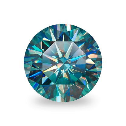 GIGAJEWE Moissanite Blue Green Color Loose Stone 8.0mm 2.0ct VVS1 Round Excellent Cut Gemstones For Jewelry Making With GRA Certificate