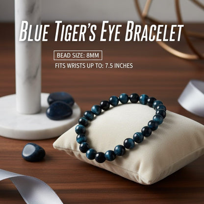 The Vida Handmade AAA+ Quality Crystal Stretch Elastic Bracelet - Nature Gemstone - Jewelry Gift - Holiday Gift - For Women & Men (Blue Tiger Eye)