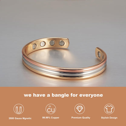 EnerMagiX Copper Bracelets for Women, 99% Pure Copper Tricolour Gold Adjustable Bracelet, Copper Jewelry (0945SRG)