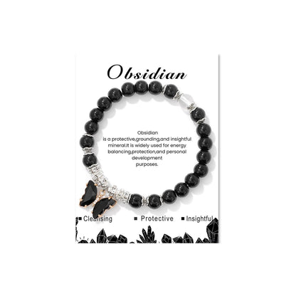 Black Tourmaline Bracelet for Women 8mm Adjustable Butterfly Charm Bracelet Black Crystal Bracelet Obsidian Bracelet Black Onyx Bracelet Black Obsidian Jewelry for Women