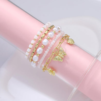 RISHEGAE Heishi Beaded Stretch Bracelets for Women Stackable Gold Polymer Clay Beads Bracelets Friendship Boho Summer Beach Bracelet Jewelry Set (E-Link 3 charm)