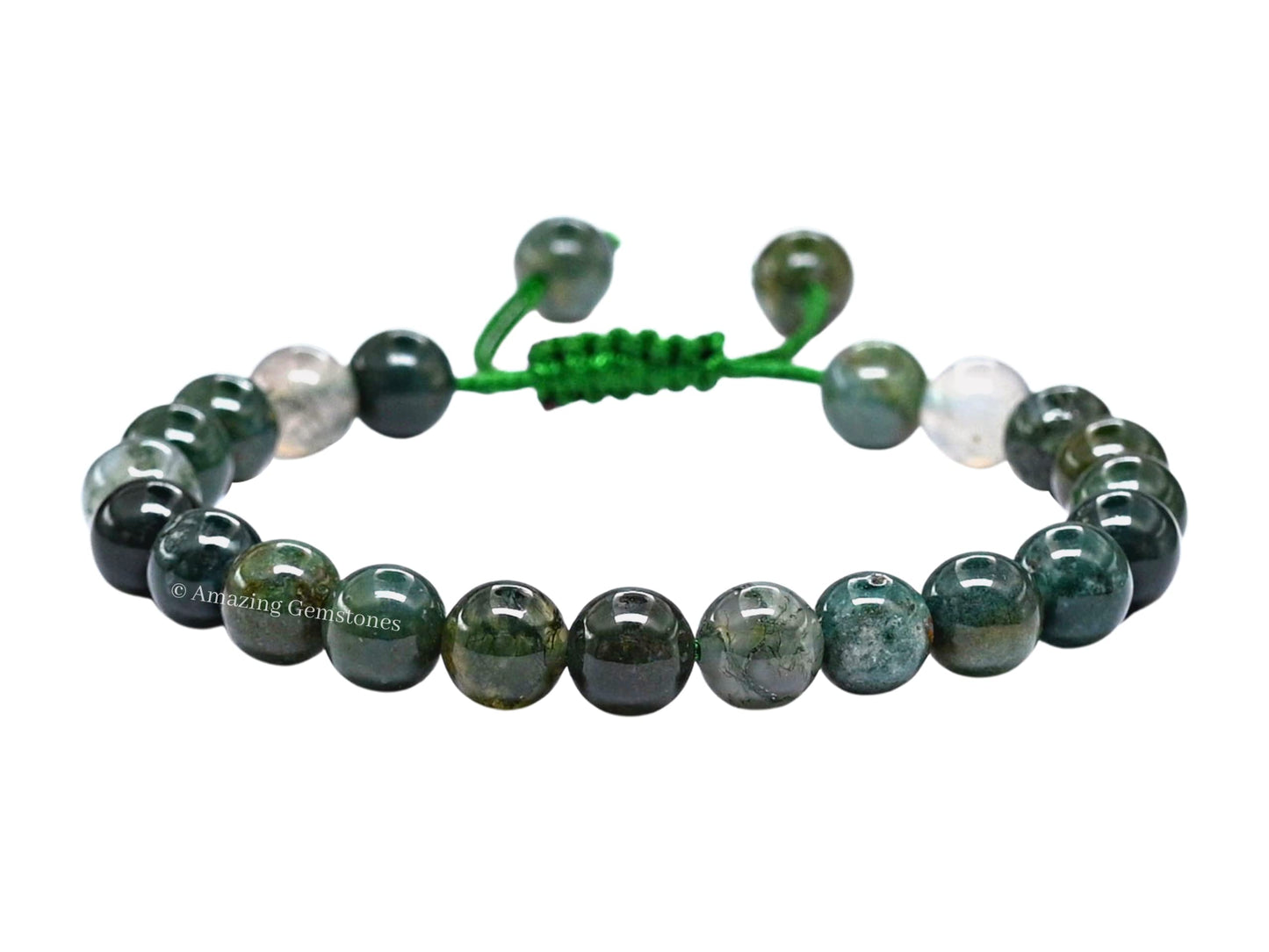 Amazing Gemstone Moss Agate Bracelet for Women Men's Gifts - Protection Healing Crystal Bracelet - 8mm Gemstones Beaded Adjustable Bracelet Pulseras Para Hombres Mujer Stocking Stuffers