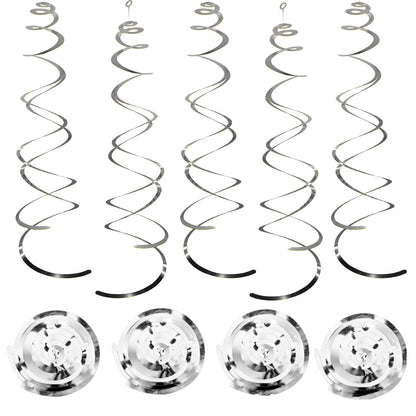 30 Pcs Silver Hanging Swirl Party Decorations,Sparkle Silver Birthday Ceiling Decorations,Streamers for Wedding Party Anniversary Graduation Christmas (Silver)