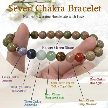 ZaisuiFun 7 Chakra Bracelet for Women, Healing Stones for Anxiety Relief, Spiritual Crystal Energy Bracelet for Meditation, Relaxation Positive Vibes,Green,M