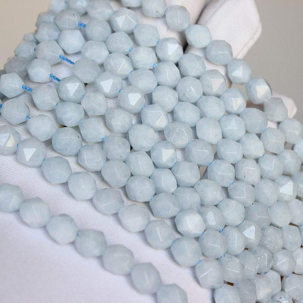 MJDCB Best Sellers Natural Stone Beads Faceted Polygon Aquamarine Crystal Energy Stone Healing Power for Jewelry Making(8mm)