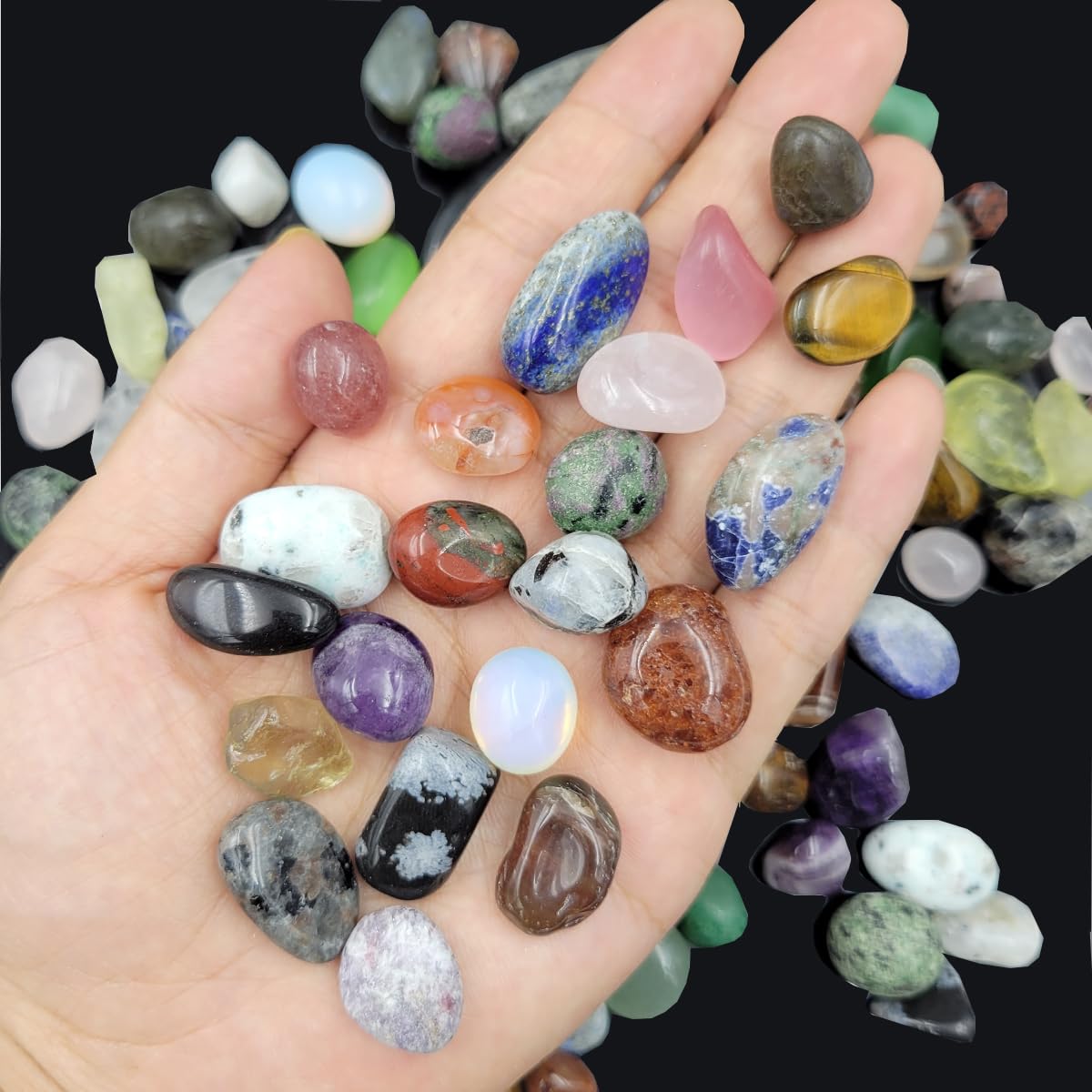 100Pcs+ (0.7lb) Bulk Gemstones and Crystals Set,25Types Tumbled Polished Stones Crystals for Jewelry Making,Chakra Stones Rocks and Minerals (0.7lb/100-120pcs)