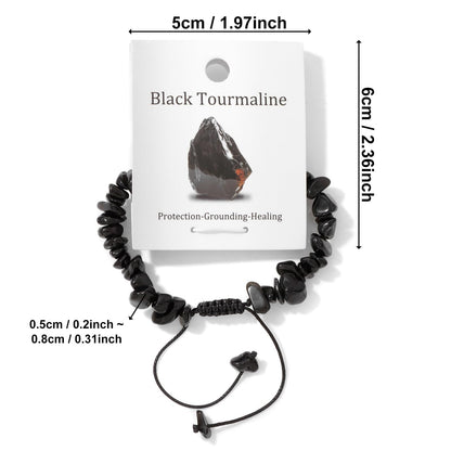 Woven Adjustable Irregular Beaded Tourmaline Bracelet For Women Men-Black Obsidian Chakra Bracelets Healing Crystals Relieve Anxiety Bracelets for Valentines Day Mother's Day Christmas Birthday Gifts