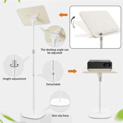 2 in 1 Dual-use Floor & Desktop Book Stand White, 19.6-54 Inch Height Adjustable, for Bible Stand Music Holder Podium Recipe Cookbook, Foldable Book Holder for Reading with Page Clips