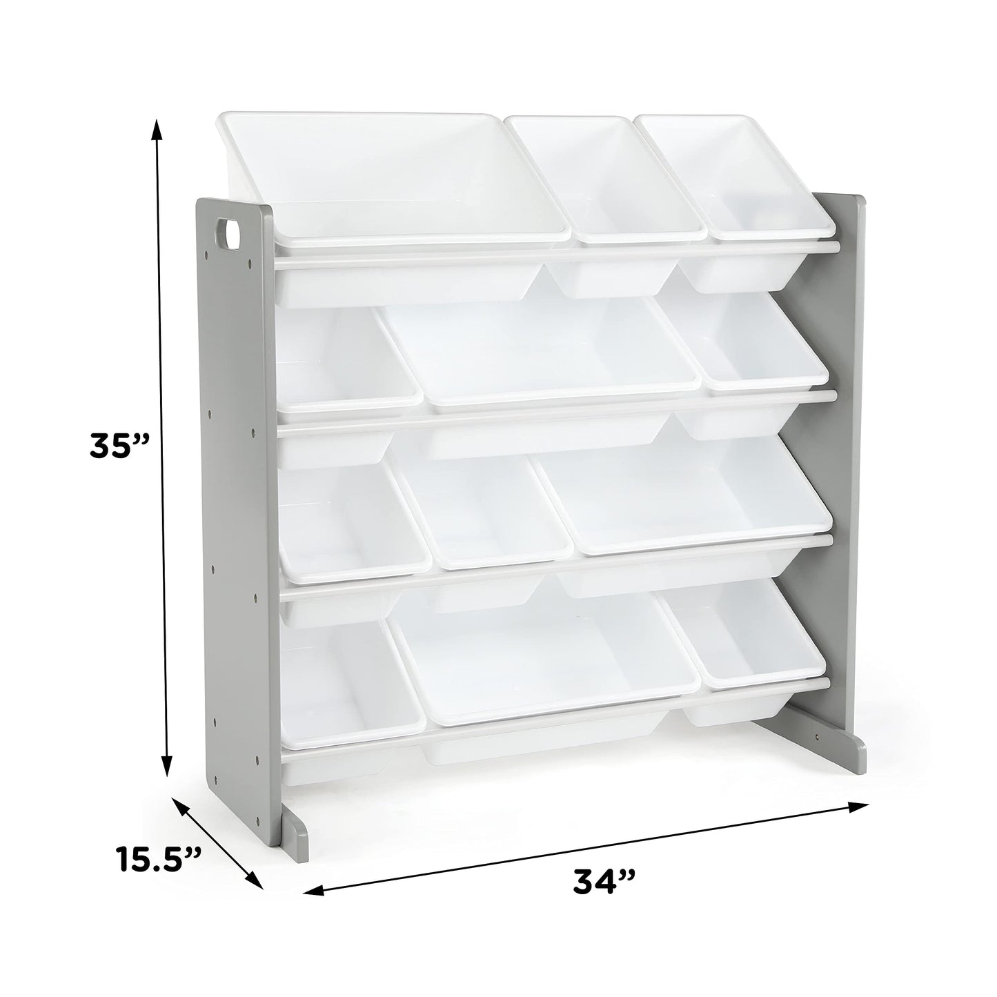 Humble Crew Toy Storage Organizer with 12 Removable Storage Bins for Kids Playroom, 4-Tier Toddler Toy Organization, Grey/White