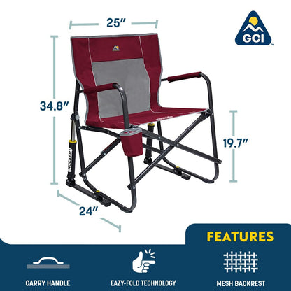GCI Outdoor Freestyle Rocker Camping Chair | Portable Folding Rocking Chair with Solid, Durable Armrests, Drink Holder & Comfortable Backrest — Royal Blue