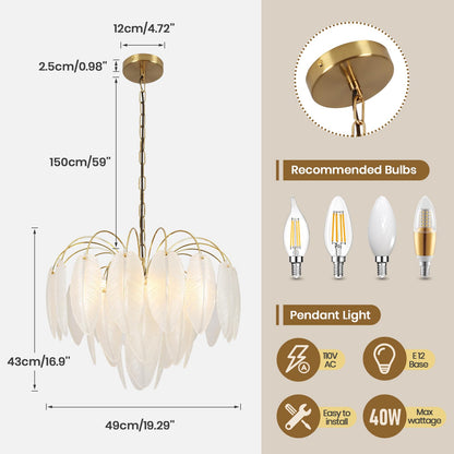 KELUOLY Modern Gold Chandelier, 19.29" Creativity Feather Glass Pendant Ceiling Light Fixtures 6-Light Round Chandelier Luxury 3 Tiers Hanging Chandelier for Dining Room Foyer Living Room Bedroom